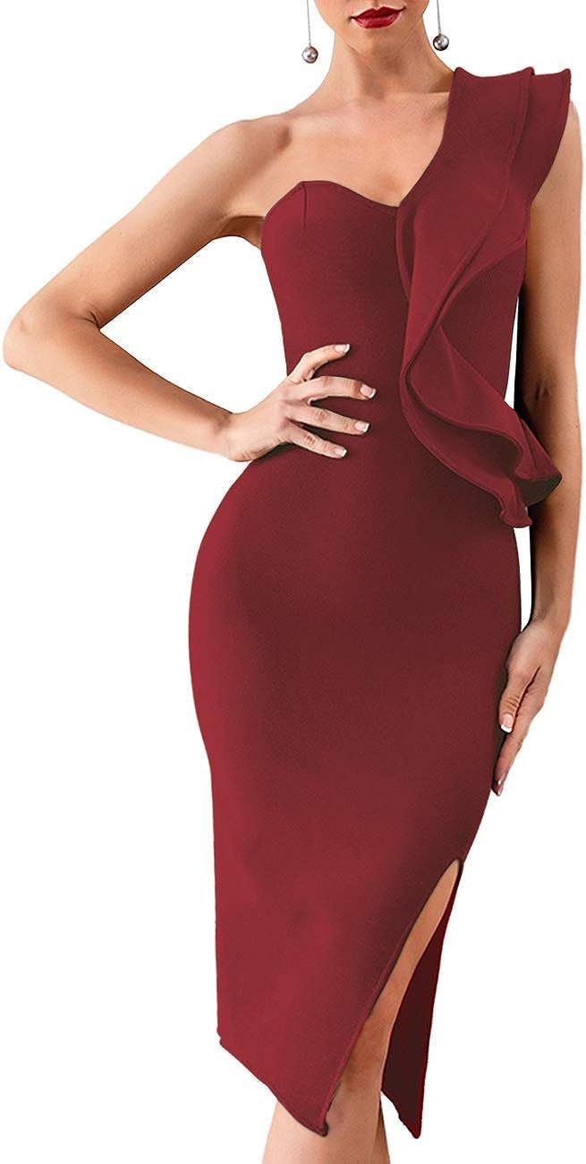 whoinshop Women's One Shoulder Side Split Celebrity Cocktail Party Bandage Dress | Amazon (US)