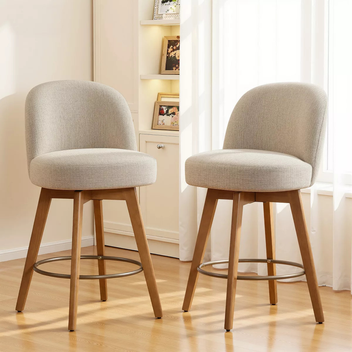Bekrvio 26" Swivel Counter Height Bar Stools Set of 1,Fabric Upholstered Bar Chairs with Walnut W... | Target