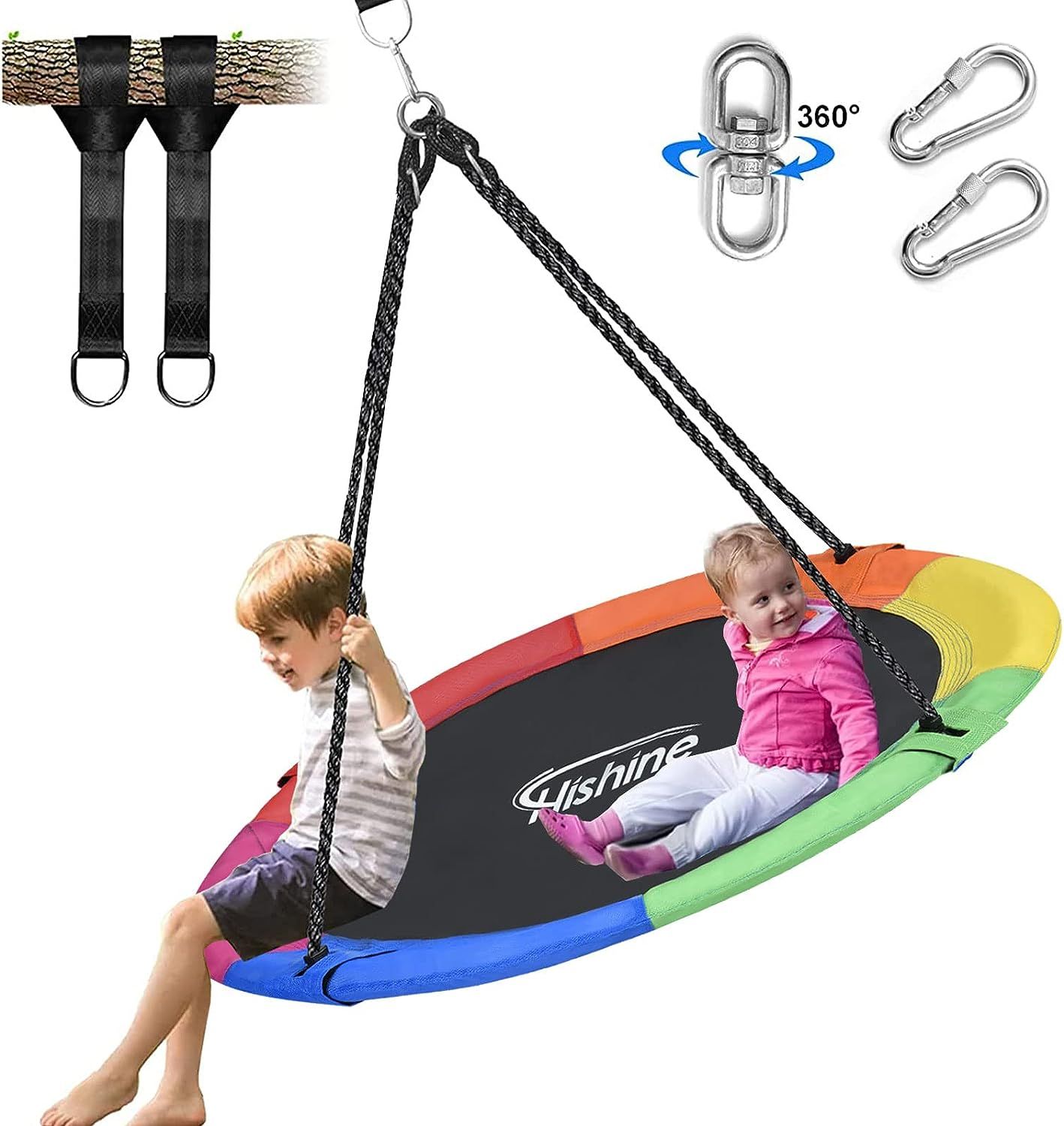 Hishine 43" Saucer Tree Swing for Kids, 360° Rotate Waterproof Flying Saucer Swing with Swivel, ... | Amazon (US)