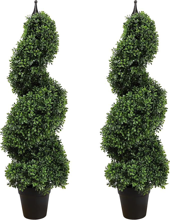 momoplant Artificial Boxwood Spiral Topiary Tree 3ft (2 Pieces) Faux Topiary Tree Outdoor Faux Po... | Amazon (US)