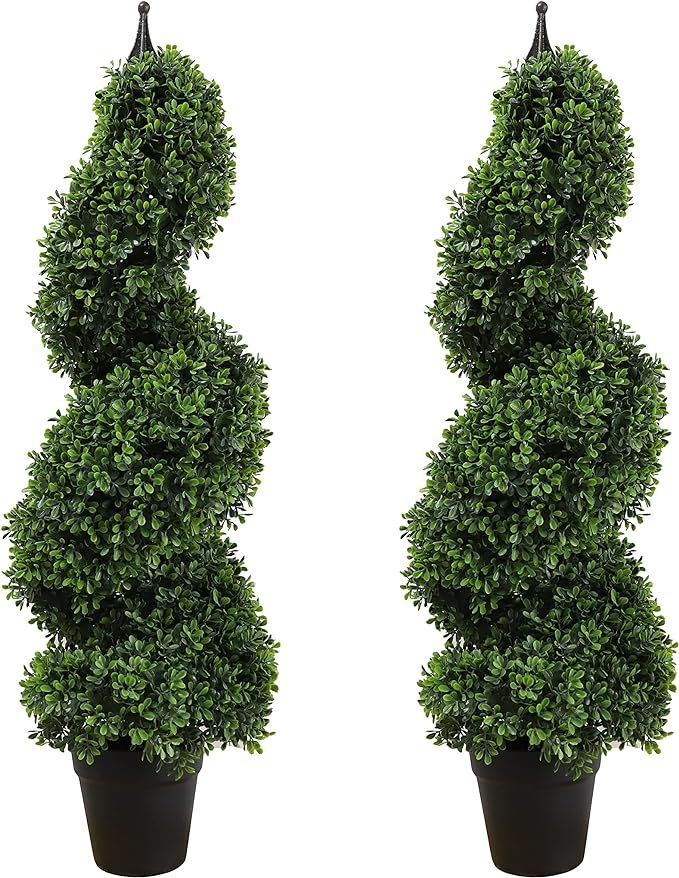 momoplant Artificial Boxwood Spiral Topiary Tree 3ft (2 Pieces) Faux Topiary Tree Outdoor Faux Po... | Amazon (US)