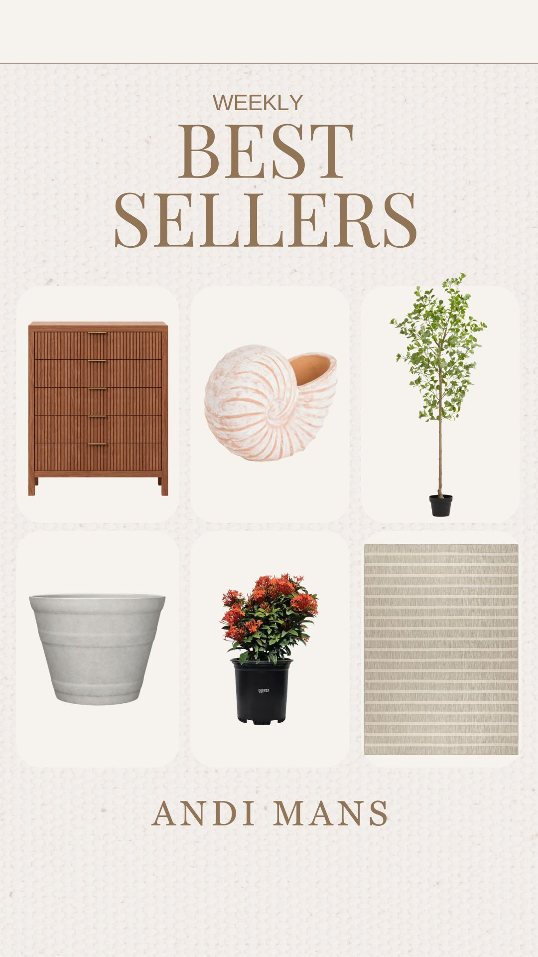 Your weekly top sellers are in! You were loving this dresser and seashell planter, and this faux tree kept getting added to carts. This Walmart planter looks high-end without the price tag. Fresh flowers are a must for bringing your outdoor space to life, and an outdoor rug is the perfect finishing touch to pull it all together. 

 

#LTKSeasonal #LTKOver40 #LTKHome