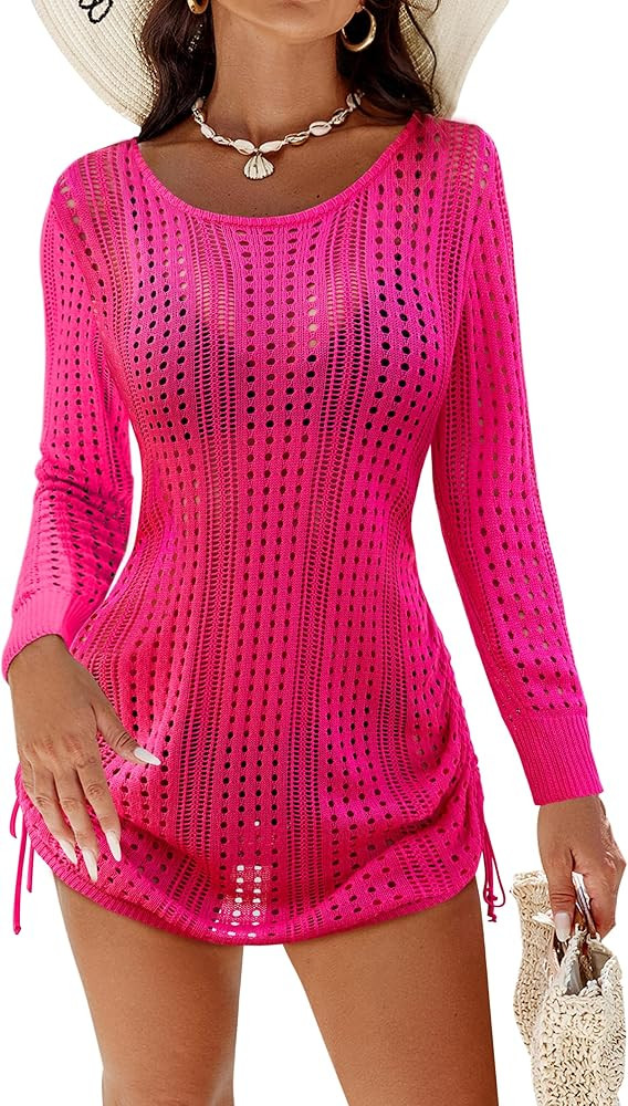 Blooming Jelly Womens Swimsuit Cover Up Hot Pink Cover Up Dress Pink Vacation Dress Pink Beach Dress | Amazon (US)