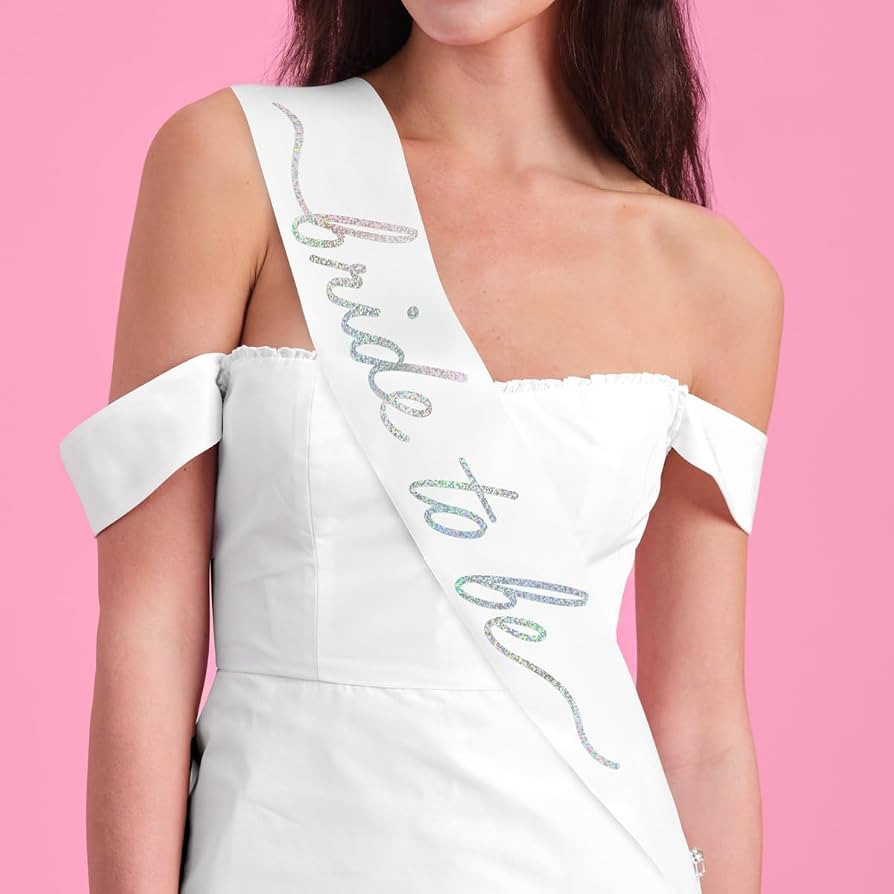 xo, Fetti White Satin Bride to Be Sash, Iridescent Foil | Bachelorette Wearable, Bridal Shower Ac... | Amazon (US)