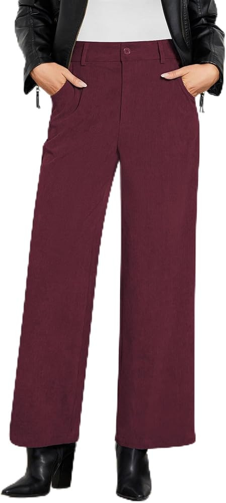 GRAPENT Corduroy Wide Leg Pants Woman High Waisted Fall Business Casual Elastic Waist Loose Trend... | Amazon (US)