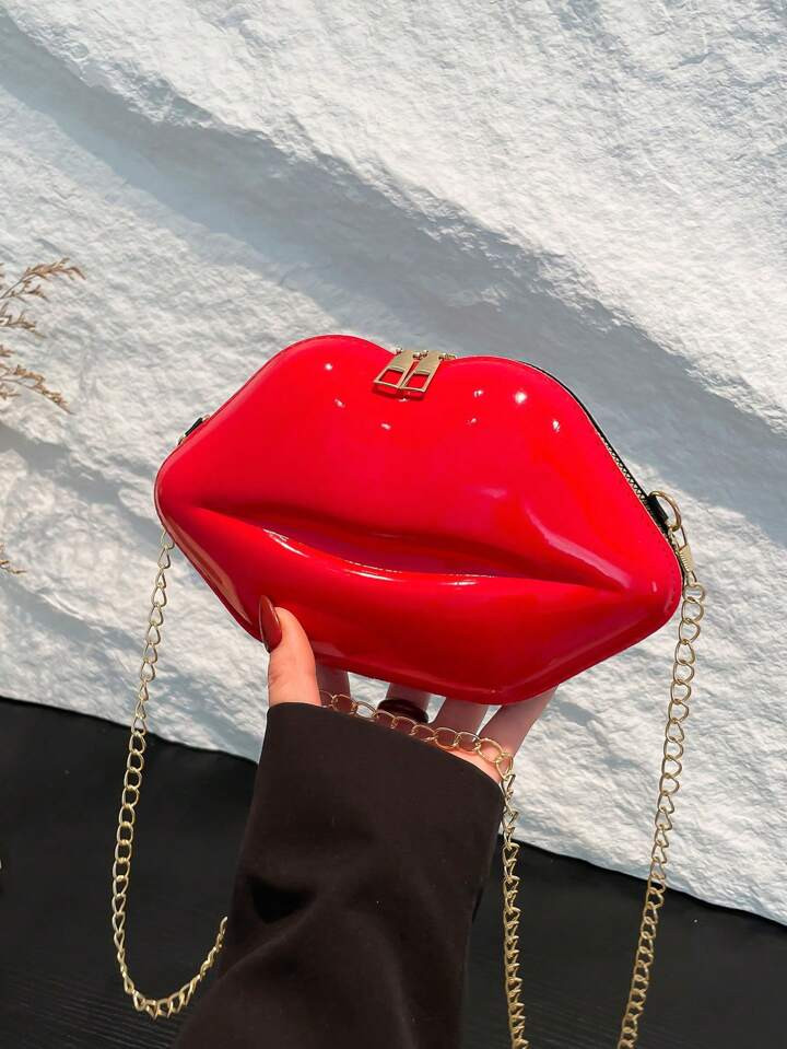 1pc Fashionable Shiny Lip Shaped Women Chain Crossbody Unique Mini Handbag PU Leather Small Bag | SHEIN