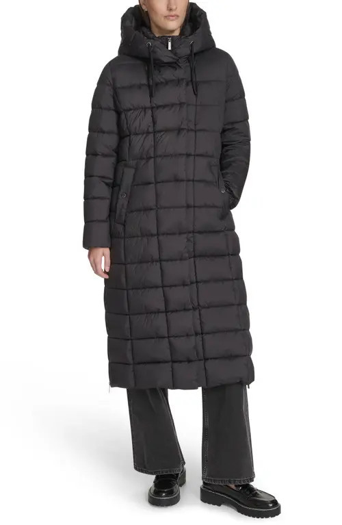 Kenneth Cole New York Water Resistant Stadium Length Quilted Puffer Coat in Black at Nordstrom, Size Large | Nordstrom