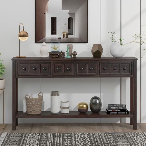 MeraxLong Entryway Table Console Table with 4 Storage Drawers and Bottom Shelf, 60" Long Sofa Tab... | Amazon (US)