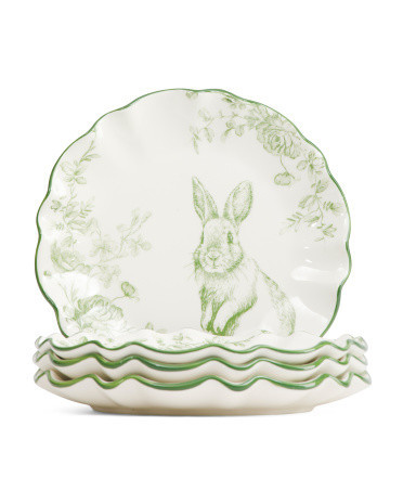 Set Of 4 8.25In Toile Bunny Salad Plates | TJ Maxx