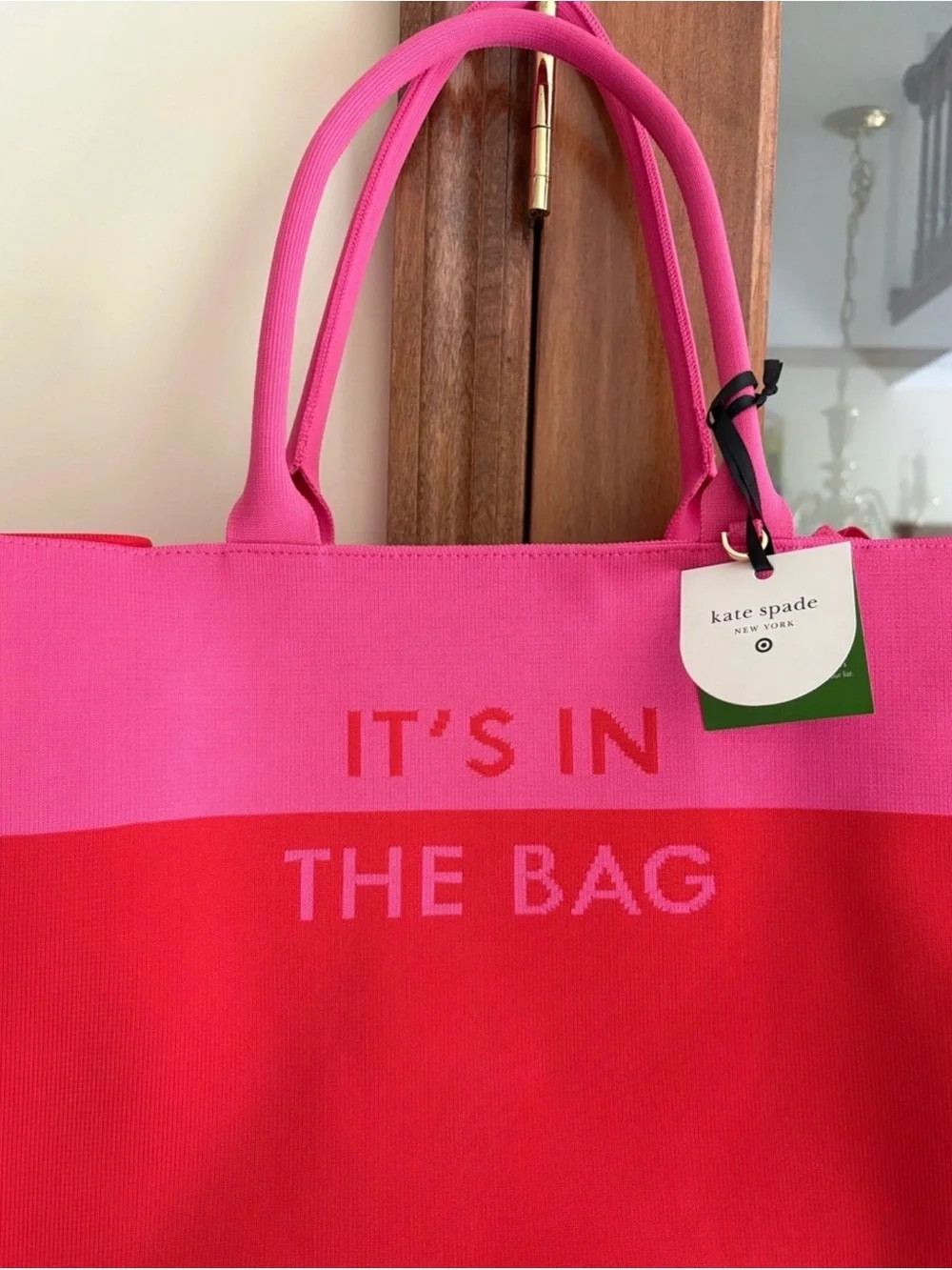 kate spade Two-Tone Pink & Red Canvas Tote - "It's In The Bag" | Poshmark