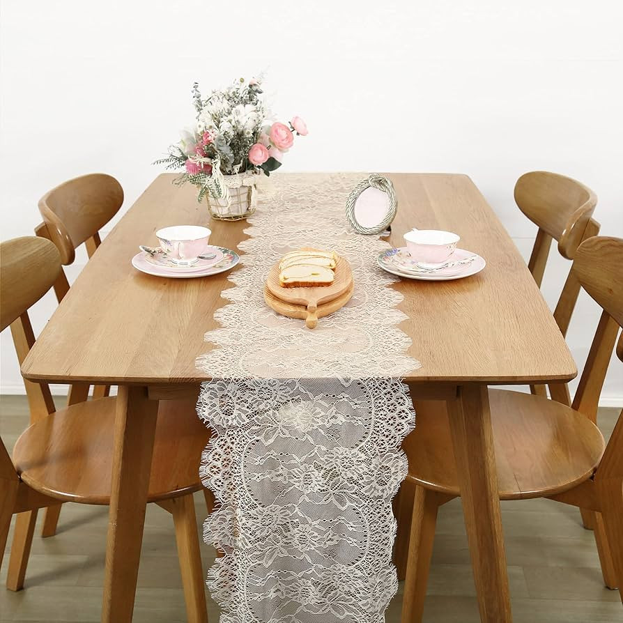 2 Pack Ivory Lace Table Runners 14x120 inch Rectangular Wedding Table Runner Chic Embroidered Chi... | Amazon (US)