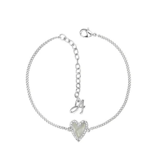 Pavé Resin Heart Bracelet - Crystal/Rhodium Plated | Adore Jewelry