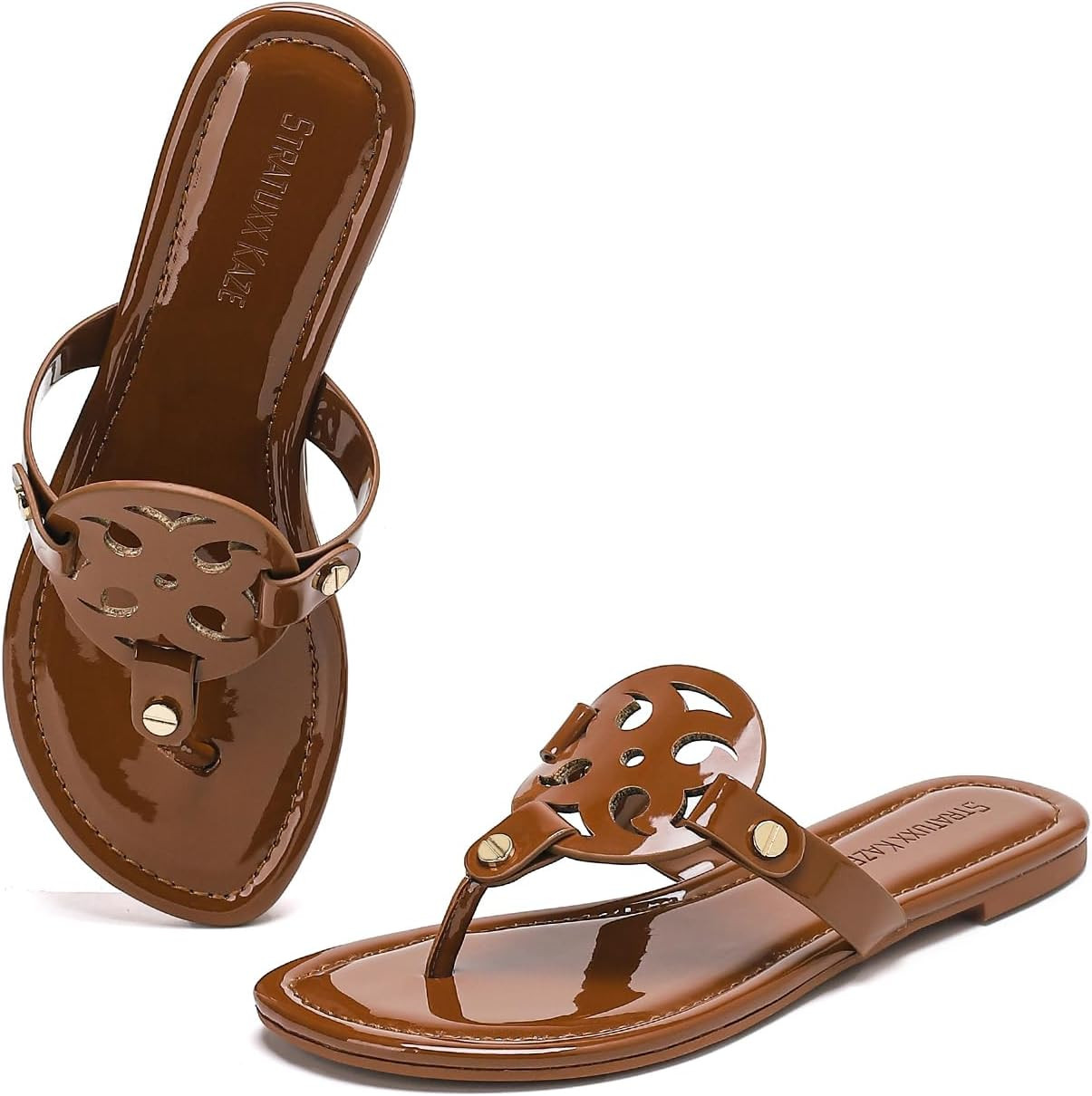 Stratuxx Kaze Women's Dressy Patent Leather Thong Sandals Comfy Flipflops | Amazon (US)