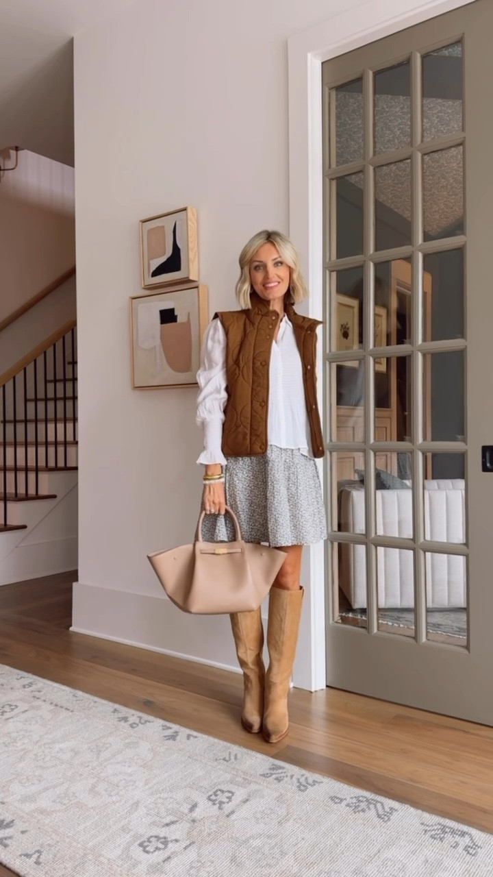 Love this puffer vest! You can also wear this with athleisure! Wearing S in top, XS in vest, & 2 in skirt! I sized up in the skirt for the bump! 

Loverly Grey, Loft, pre fall looks, fall outfit 

#LTKStyleTip #LTKSeasonal