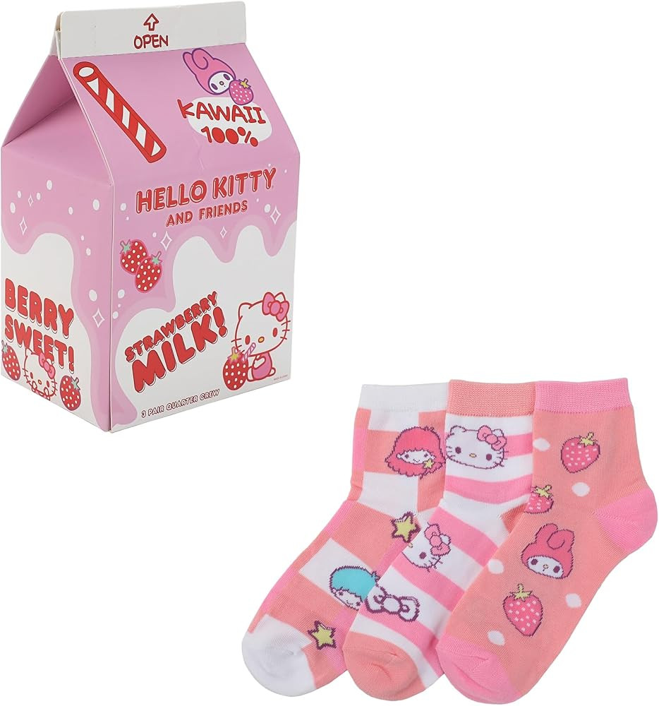 Bioworld Hello Kitty & Friends Character Print Women's 3-Pair Casual Quarter Crew Socks | Amazon (US)
