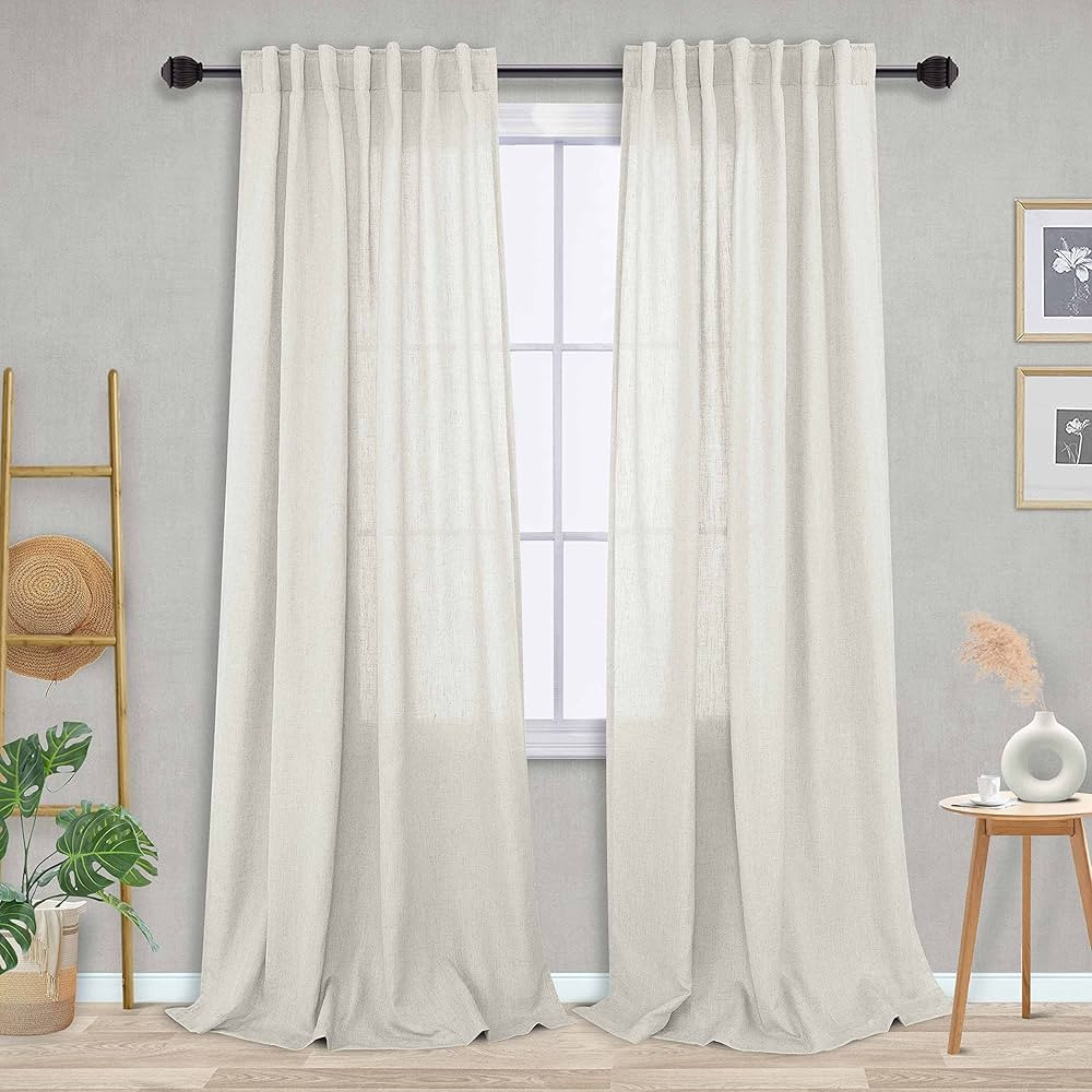 Ivory Natural Linen Curtains 96 Inch Length for Living Room Dining Room,Back Tab/Rod Pocket Boho ... | Amazon (US)