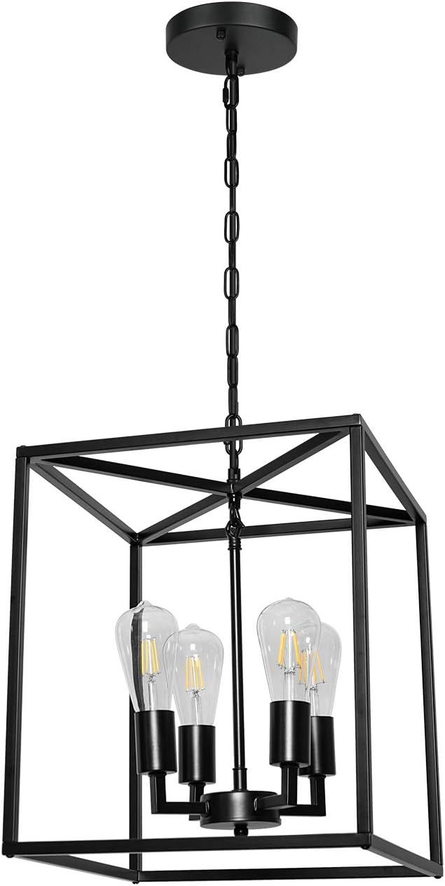 4-Light Industrial Metal Farmhouse Chandelier Black Lantern Pendant Light Hanging Light Fixture f... | Amazon (US)