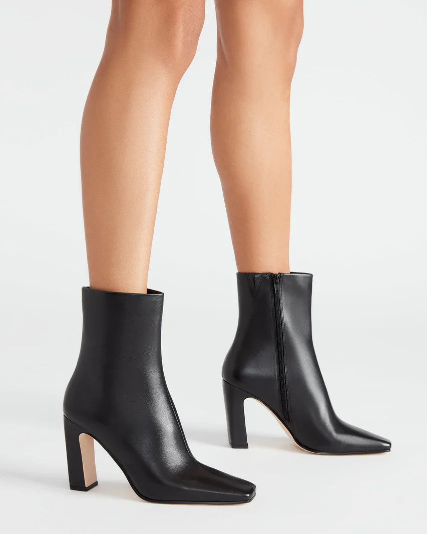 LIZABELLE Black Leather Square Toe Ankle Boot | Women's Booties | Steve Madden (US)