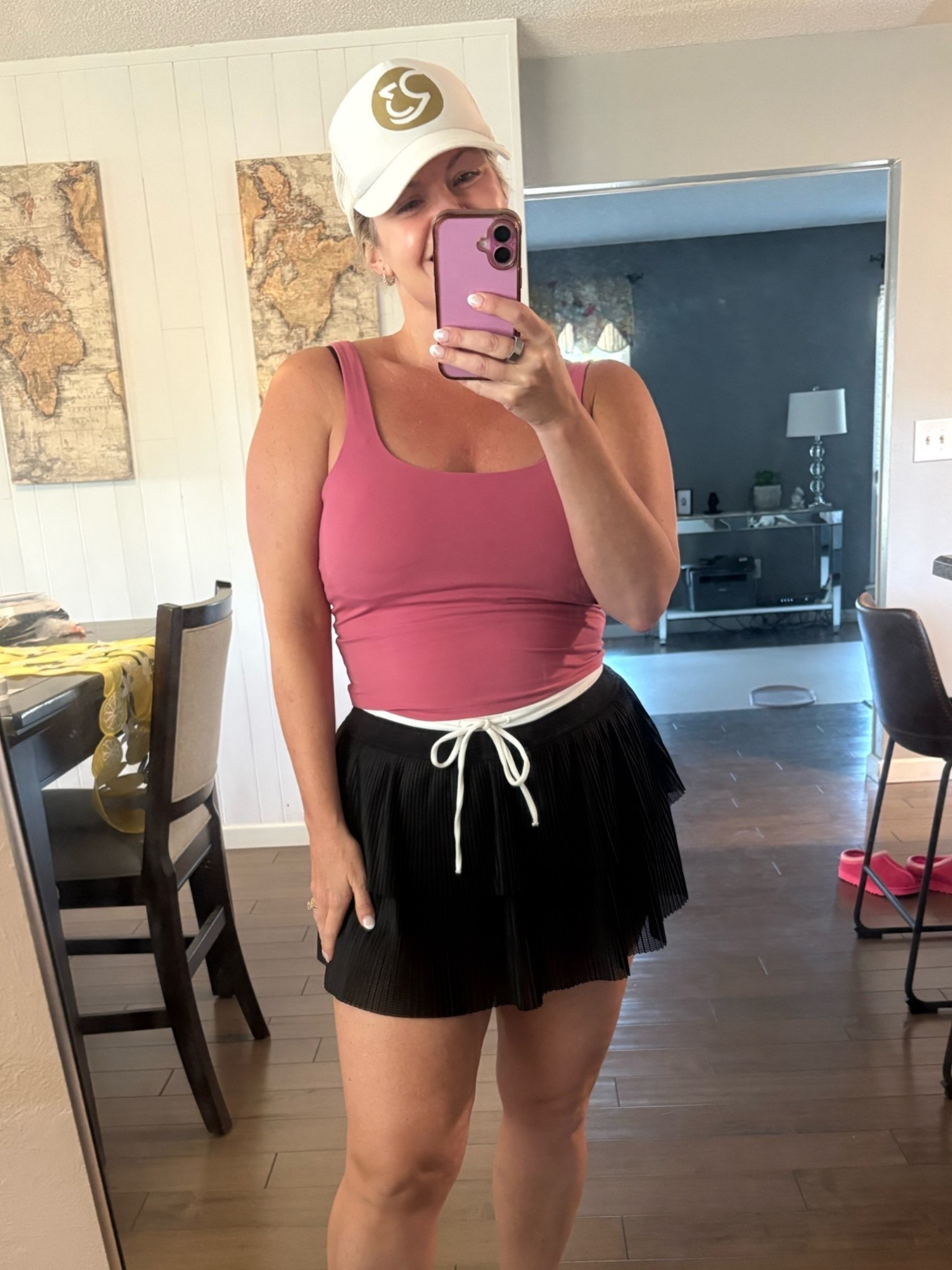 This tennis skirt is so cute. It is mesh material and tiered with built in shorts. I'm wearing a M. On sale now @Aerie 

Tennis skirt. Athleisure. Workout Outfit. Summer 2026 outfit. Workout top. Aerie. New at aerie

#LTKootd #LTKSaleAlert #LTKfitnessgoals