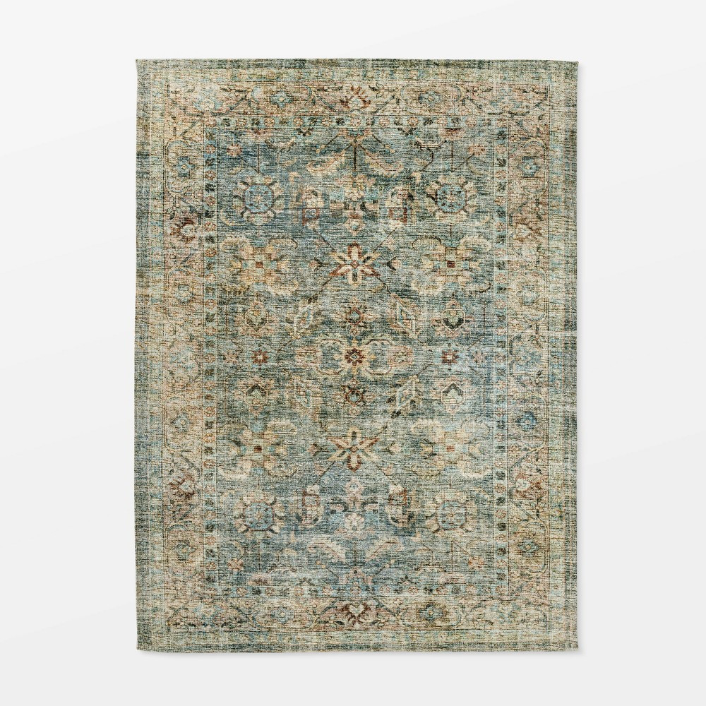 5'x7' Ledges Digital Floral Print Distressed Persian Rug Green - Threshold™ designed by Studio McGee | Target