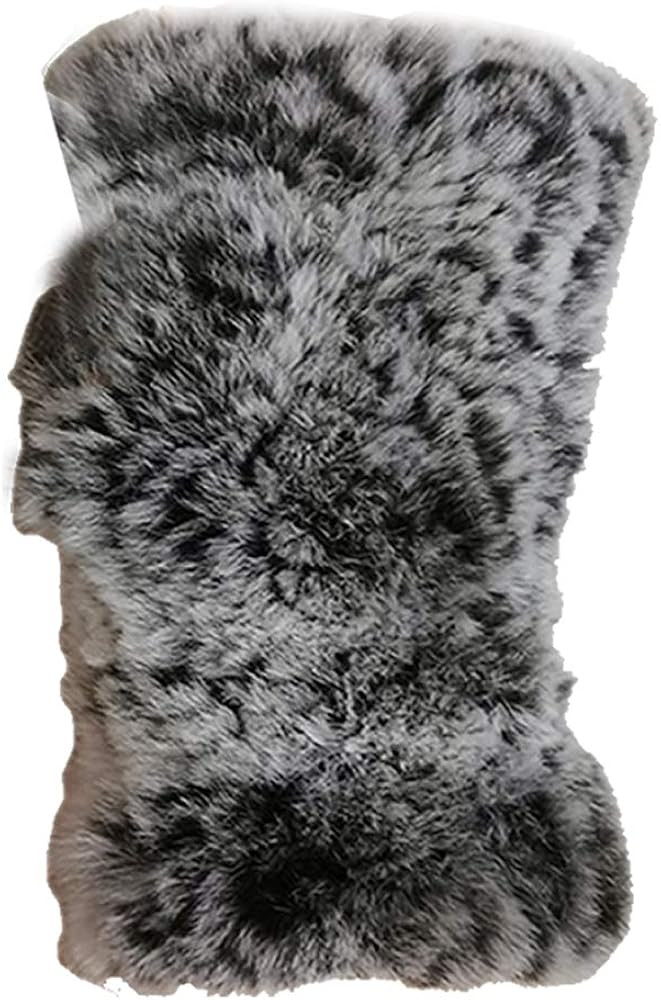 Women Real Rabbit Fur Gloves Mittens Winter Knit Warm Fingerless Hand Warmer | Amazon (US)
