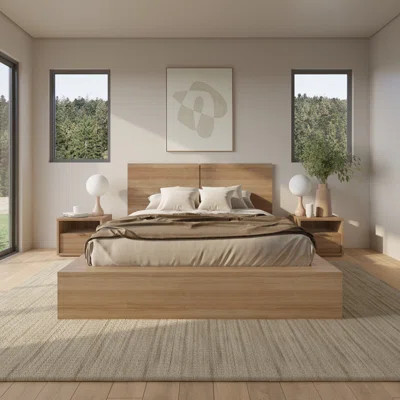 Florencia 4 Piece Bedroom Set With Headboard, Slatted Bedframe, 2 Nightstands | Wayfair North America