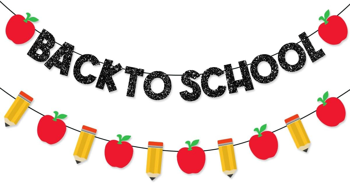 Pre-Strung Welcome Back to School Decorations Banner Black Glitter First Day of School Garland Pe... | Amazon (US)