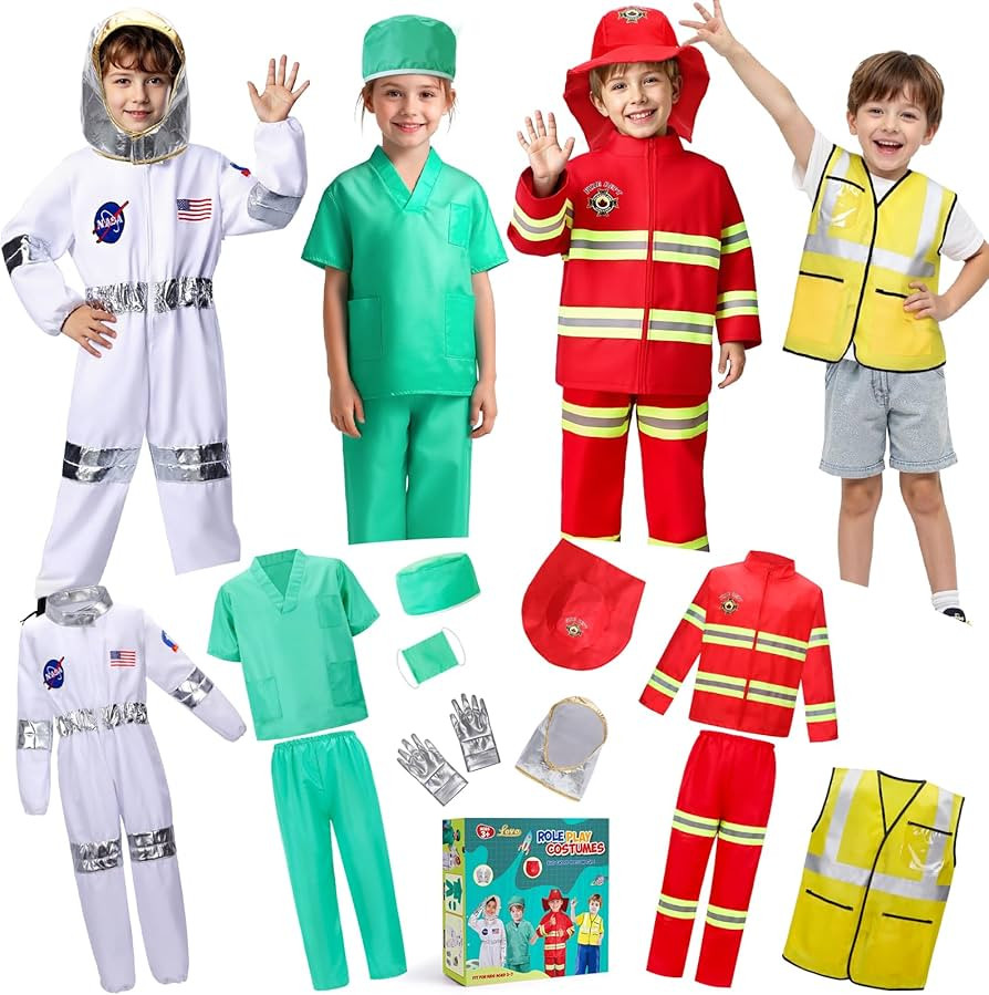 LOYO Kids Role Play Dress Up Clothes for 3-8 Years Old Play, 4 Sets Astronaut/Doctor/Fireman/Cons... | Amazon (US)