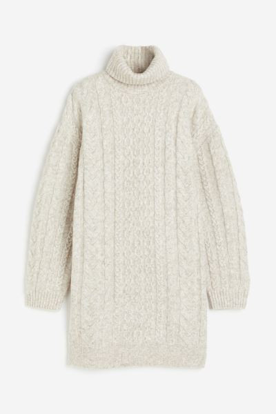 Vestido de cuello alto en punto trenzado - Beige claro jaspeado - MUJER | H&M ES | H&M (FR, IT, ES, PT, BE)