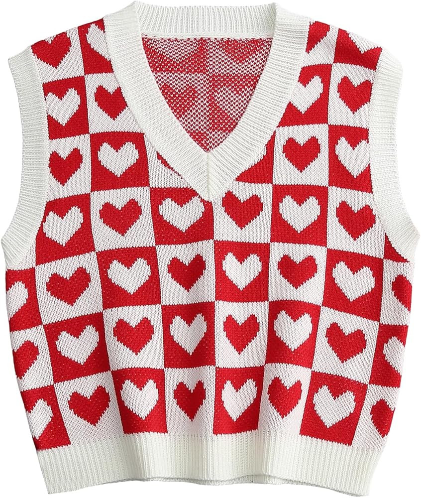 SweatyRocks Women's Sleeveless V Neck Knit Sweater Vest Houndstooth Crop Tank Top | Amazon (US)