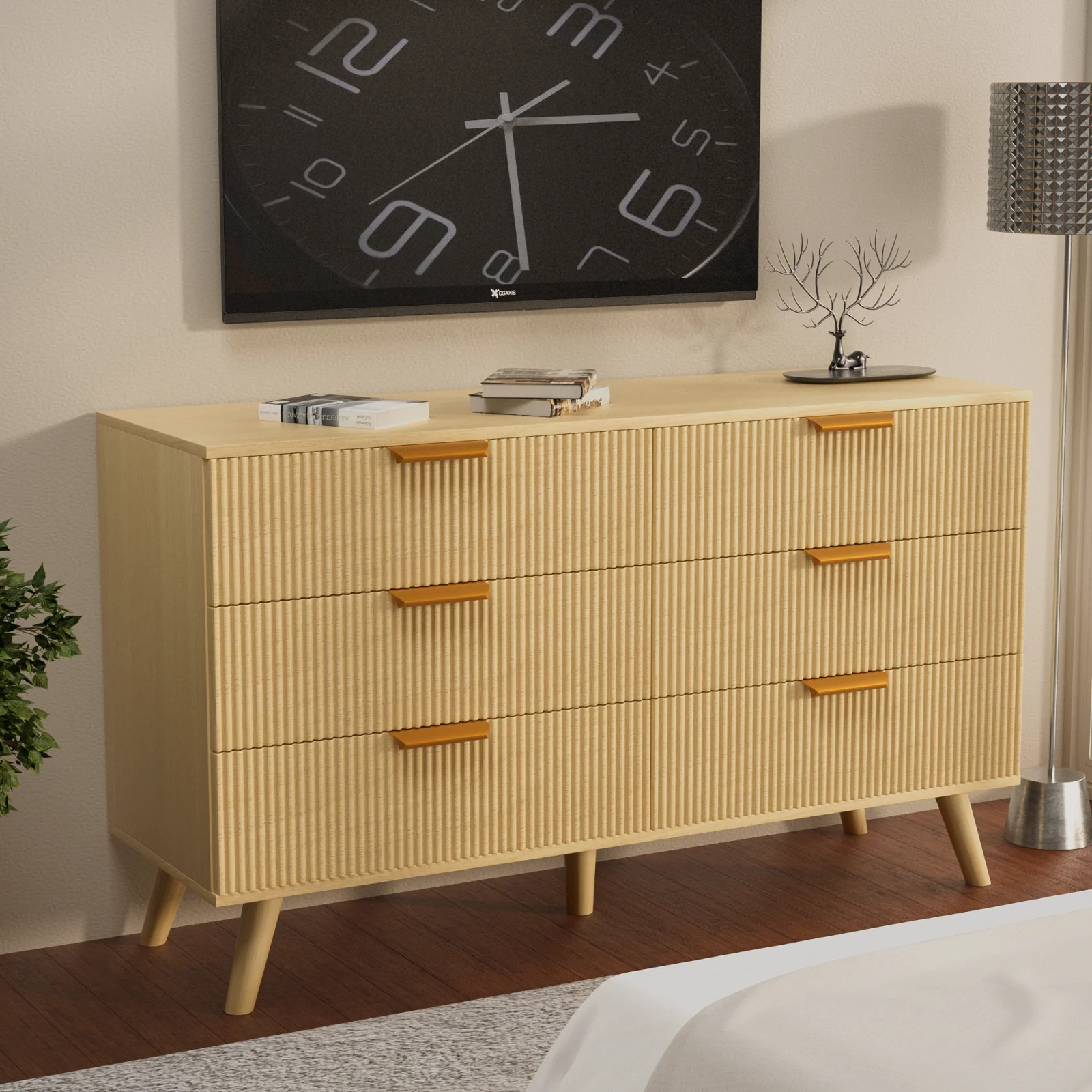 Belord 6 Drawer Double Dresser for Bedroom, Boho Natural Wood Flute Dresser, Sturdy Modern Wooden... | Walmart (US)