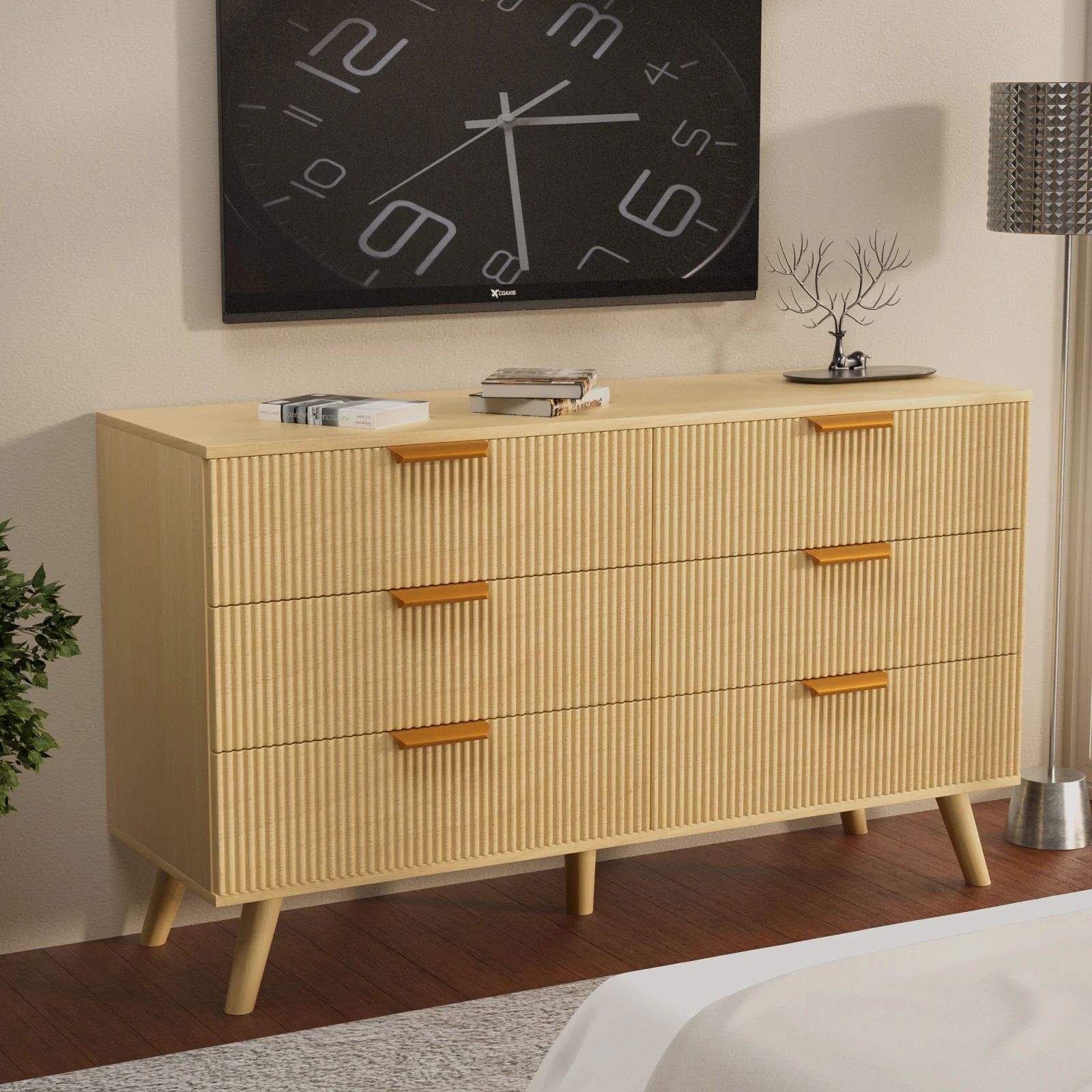 Belord 6 Drawer Double Dresser for Bedroom, Boho Natural Wood Flute Dresser, Sturdy Modern Wooden... | Walmart (US)