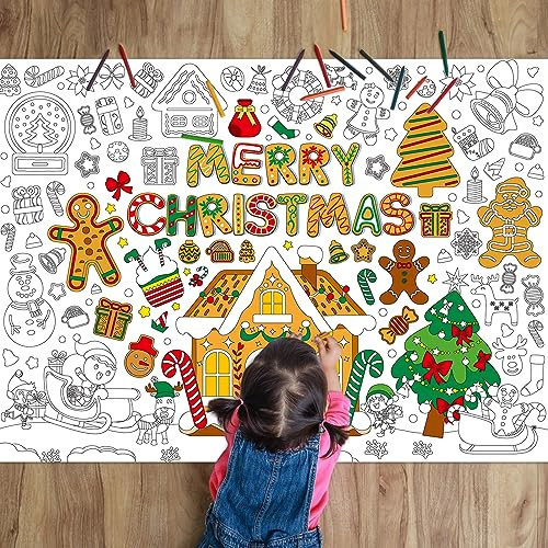 ZOIIWA Christmas Coloring Poster for Kids Giant Coloring Poster Large Gingerbread Man Coloring Tablecloth Jumbo Coloring Books for Kids Classroom Home Birthday Party Supplies Favor 31.4 x 43.3 Inch | Amazon (US)