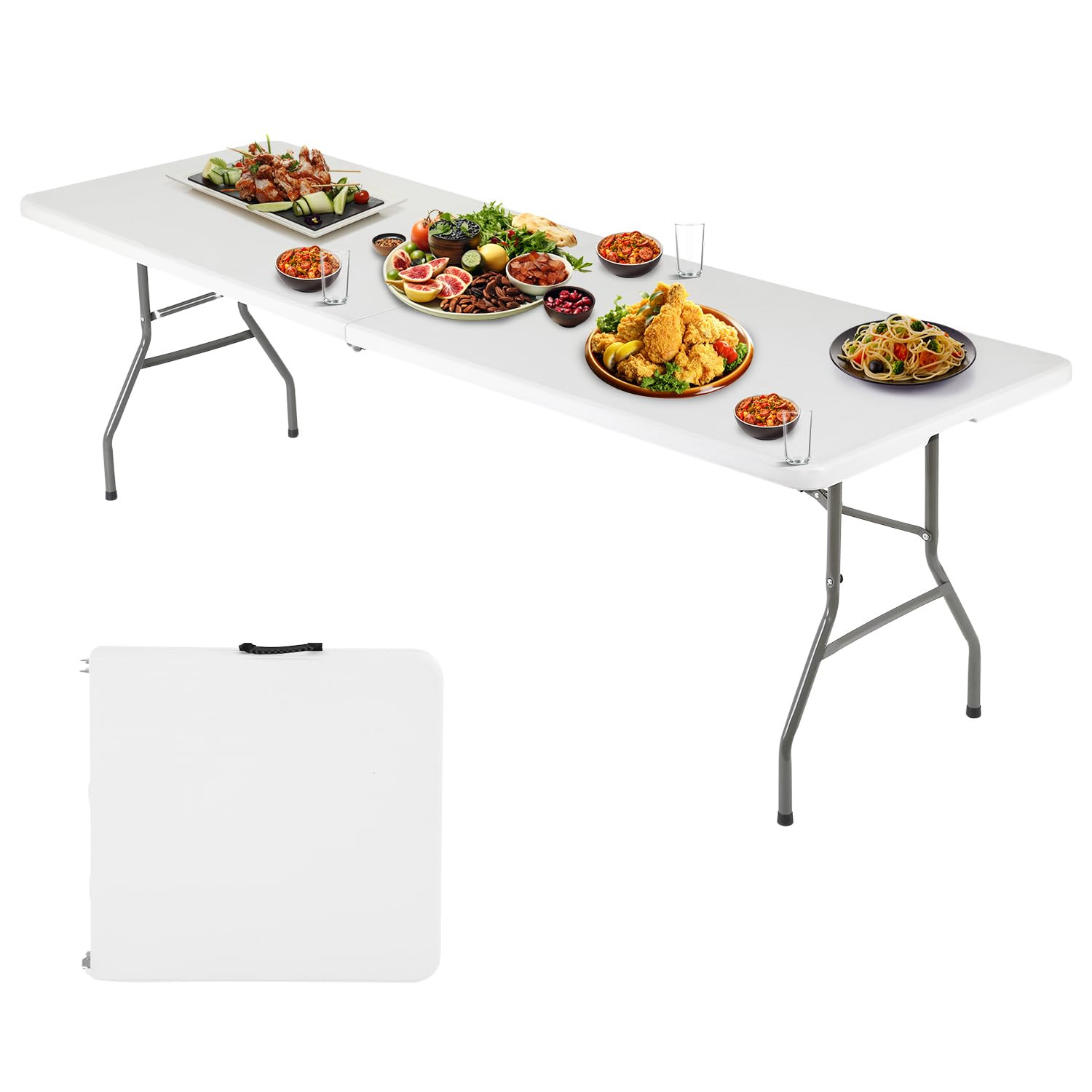 FDW 6FT Folding Table, Portable Fold-in-Half Plastic Picnic Party Table with Carrying Handle (Whi... | Amazon (US)
