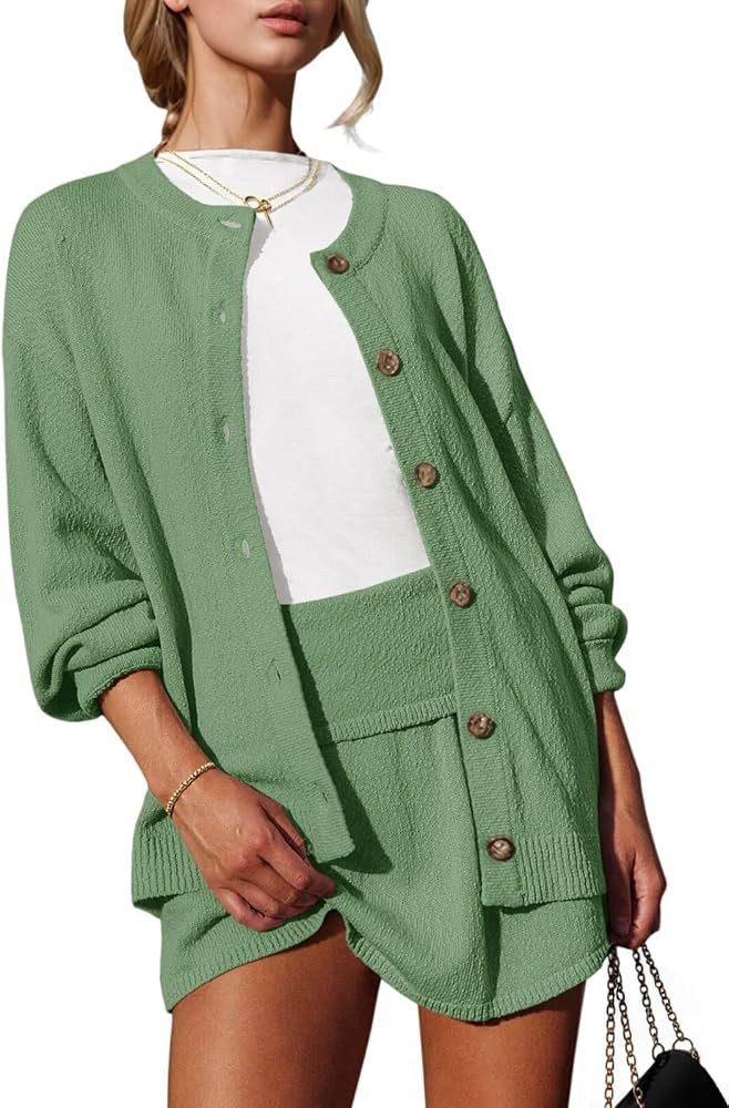 Tankaneo 2 Piece Sweater Sets for Women Long Sleeve Cardigan Outfits Mini Skirts Knit Matching Lo... | Amazon (US)