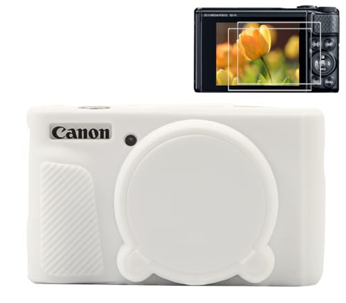 Pocoukate Case for Canon PowerShot SX740 HS Camera, Soft Silicone Protective Cover Skin with Removable Lens Cover for SX740/SX730 HS Accessories Rubber with Tempered Glass Screen Protector - White | Amazon (US)
