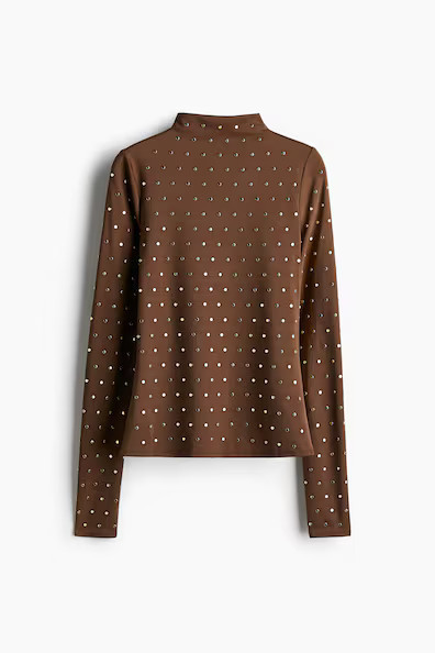 H & M - Studded Mock Turtleneck Top - Beige | H&M (US + CA)