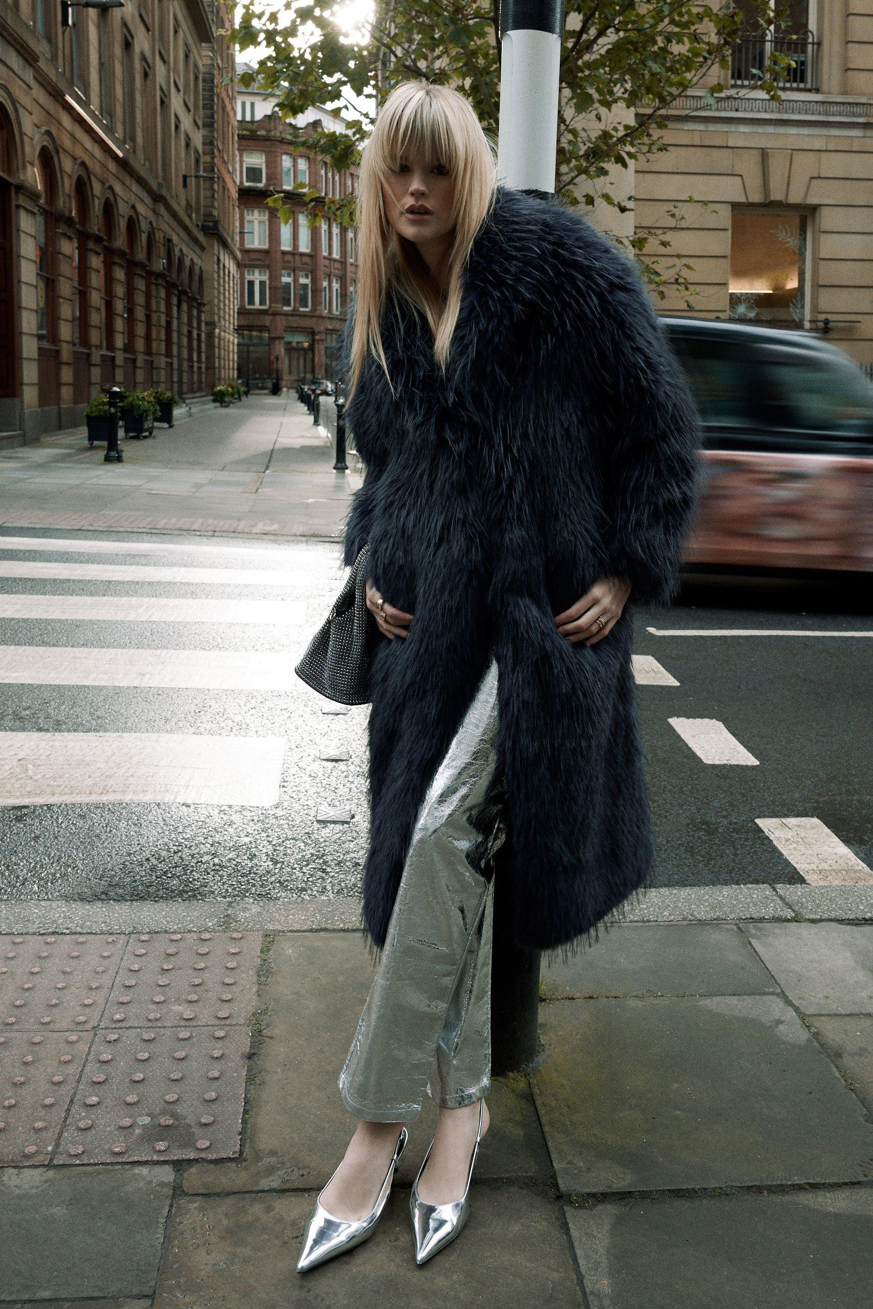 Trousers | Premium Metallic Crackle Faux Leather  Trouser | Warehouse | Warehouse UK & IE