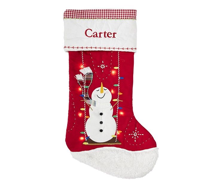 Swinging Snowman Quilted Light-Up Christmas Stockings | Pottery Barn Kids