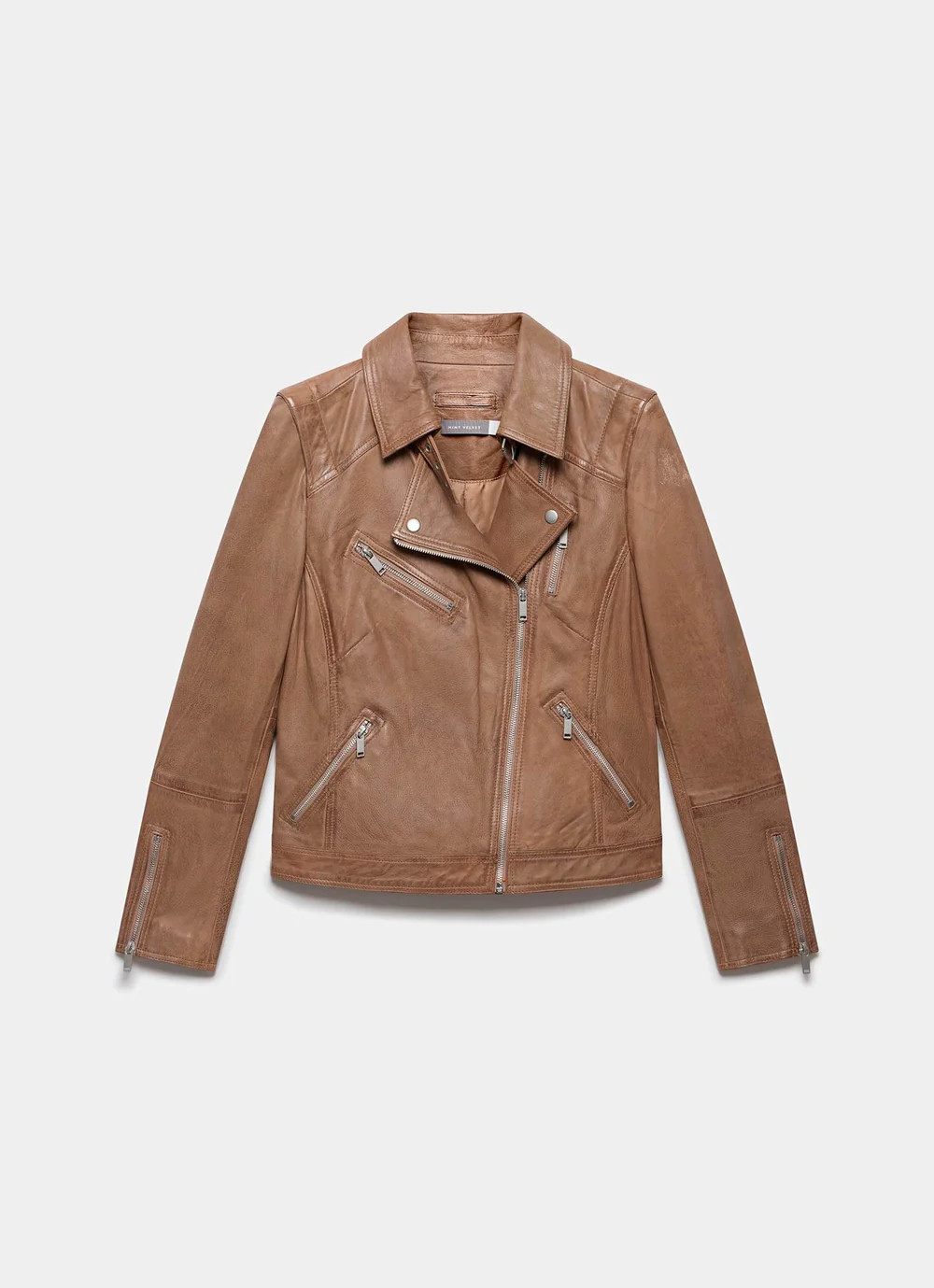 Tan Casual Leather Jacket | Mint Velvet