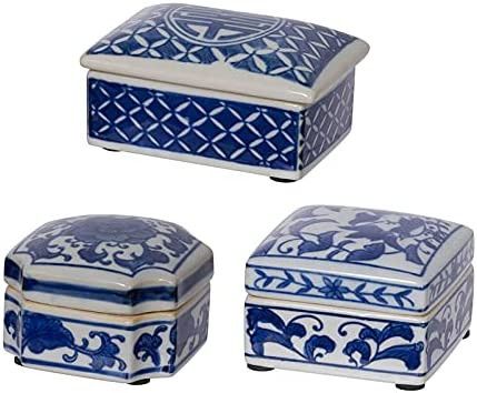 A&B Home Decorative Porcelain Box with Lid Blue and White Set of 3 Glazed Ceramic Hand Painted Ja... | Amazon (US)
