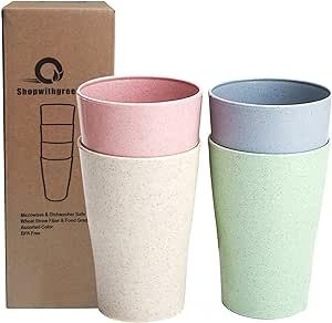 shopwithgreen 13.5 oz Wheat Straw Cups, Unbreakable Drinking Glasses Stackable | Reusable Water T... | Amazon (US)