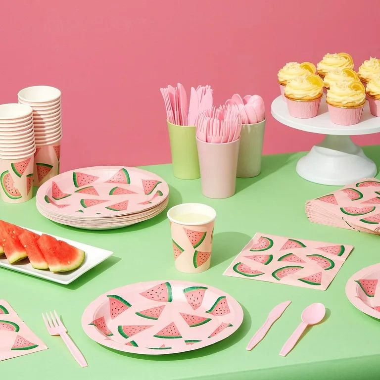 144 Pieces Watermelon Party Supplies with Plates, Napkins, Cups, and Cutlery, One In A Melon Part... | Walmart (US)
