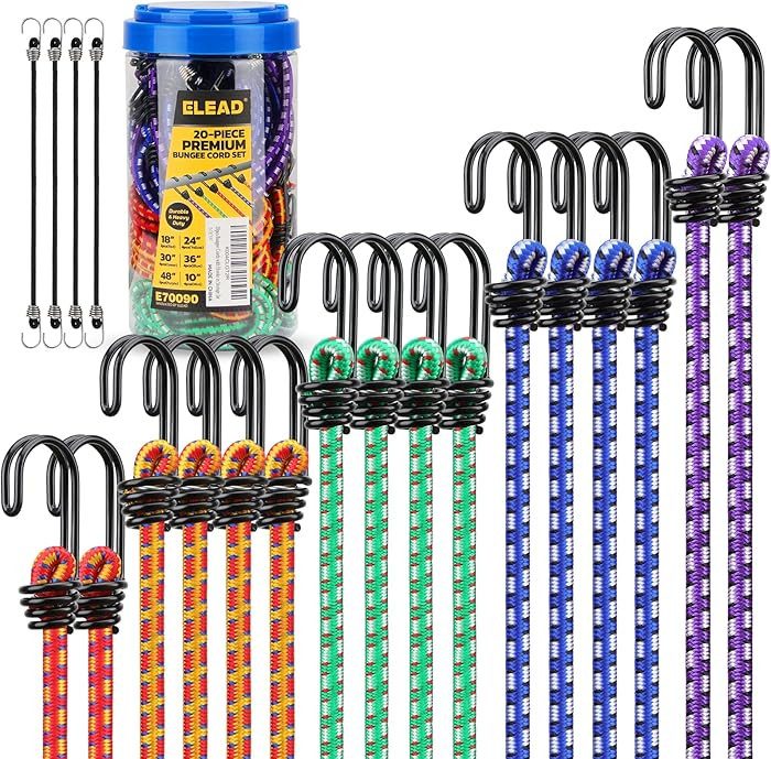 Bungee Cords Heavy Duty Outdoor: 20 Pcs Premium Rubber Bungee Cords with Hooks in a Storage Jar I... | Amazon (US)