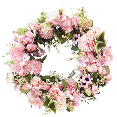 Realistic Handmade Pink Wreaths for Front Door Window Wedding Wall Home Decor -17Inch Artificial Doo | Walmart (US)