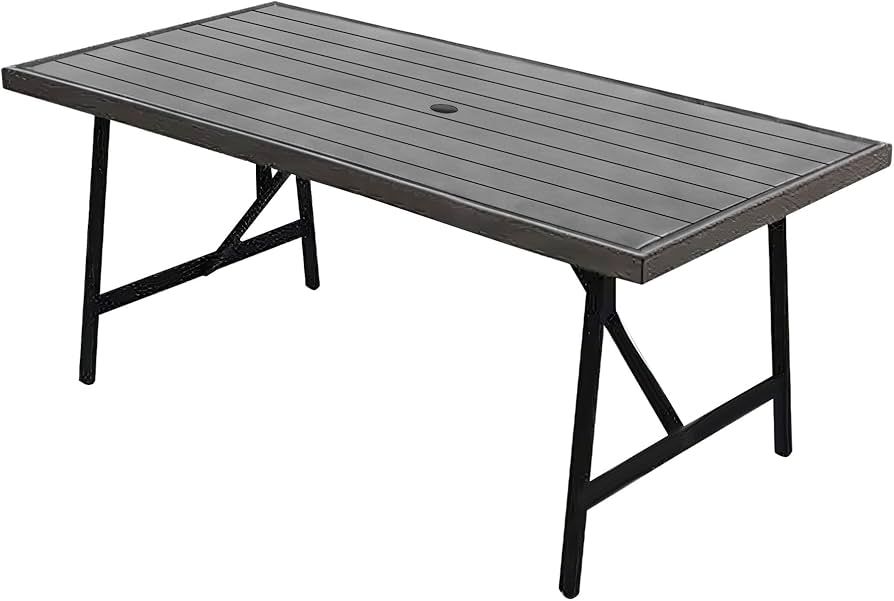 40 x 70 Inch Rectangular Patio Dining Table 2 Tone Aluminum Eastport Slat Tabletop with Rust Proo... | Amazon (US)