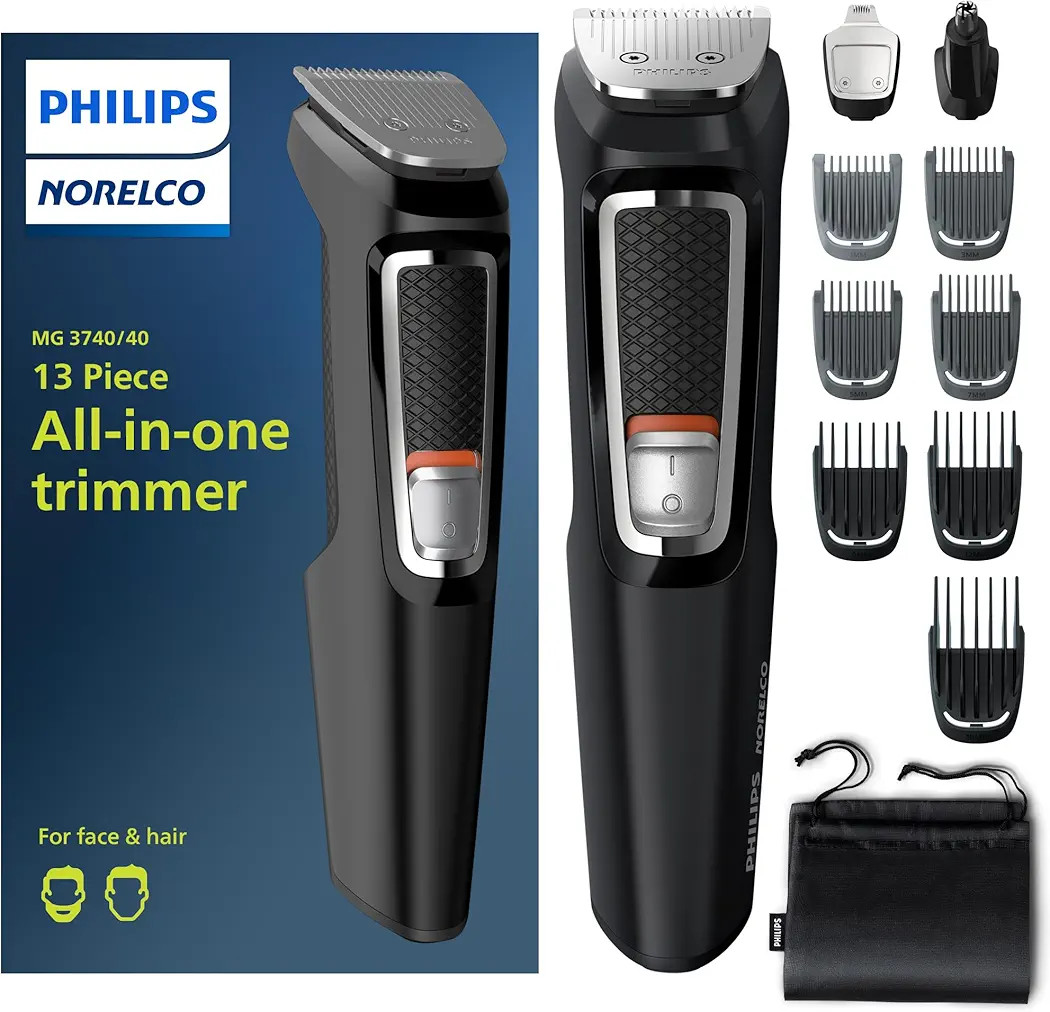 Norelco Philips Multi Groomer All-in-One Trimmer Series 3000-13 Piece Mens Grooming Kit for Beard, Face, Nose, Ear Hair Trimmer and Hair Clipper - NO Blade Oil Needed, MG3740/40 | Amazon (US)