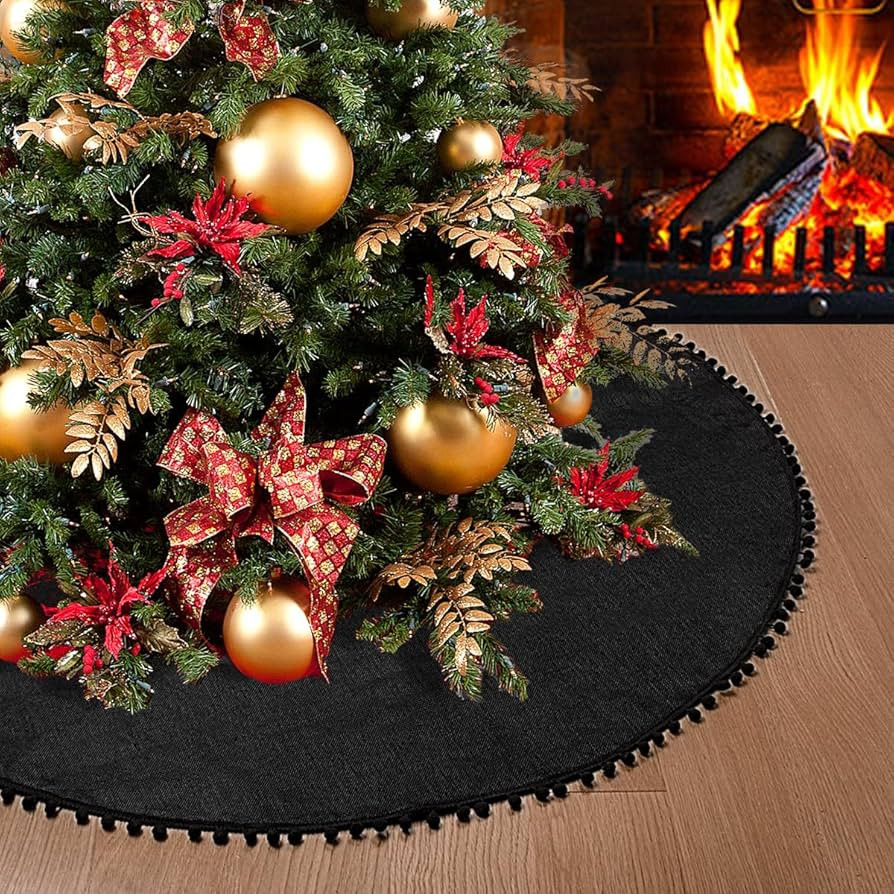 Christmas Tree Skirt, Black Christmas Tree Skirt 48 inches Soft Double Layer Burlap Tree Skirt wi... | Amazon (US)