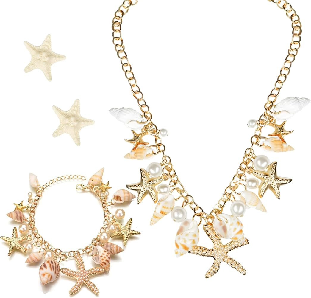 Mermaid Costume Accessories Starfish Necklace for Women, Mermaid Jewelry Set for Beach Vacation, ... | Amazon (US)