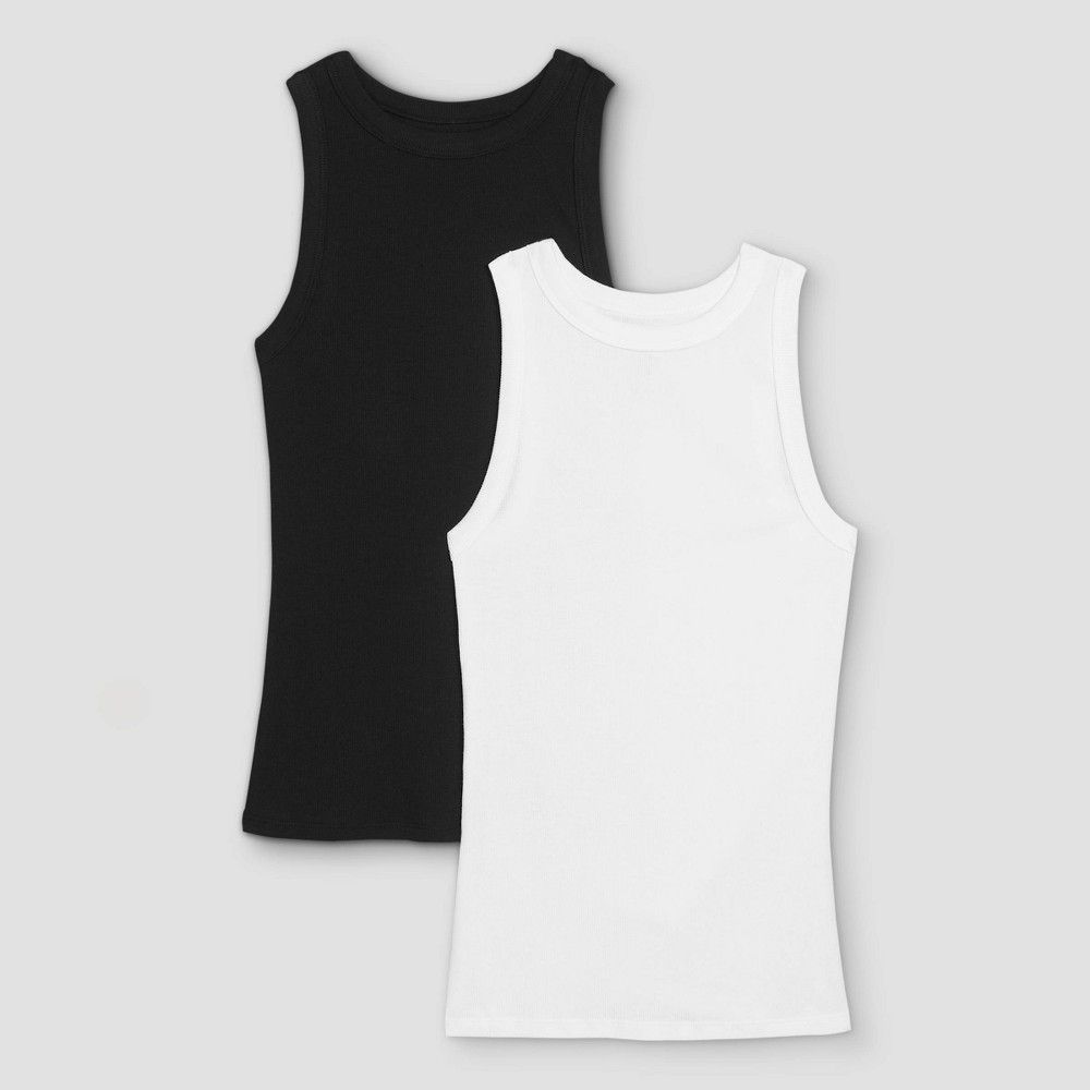 Women's Slim Fit Ribbed 2pk Bundle Tank Top - A New Day Black/White XXL | Target